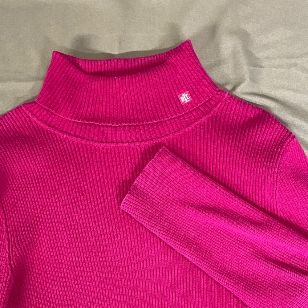 Lauren Ralph Lauren Women's Fuchsia Ribbed Turtleneck Long Sleeve Sweater Sz L